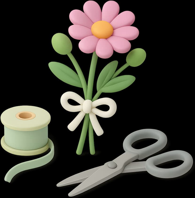 Ramo pequeno con unas tijeras y una cinta por un lado